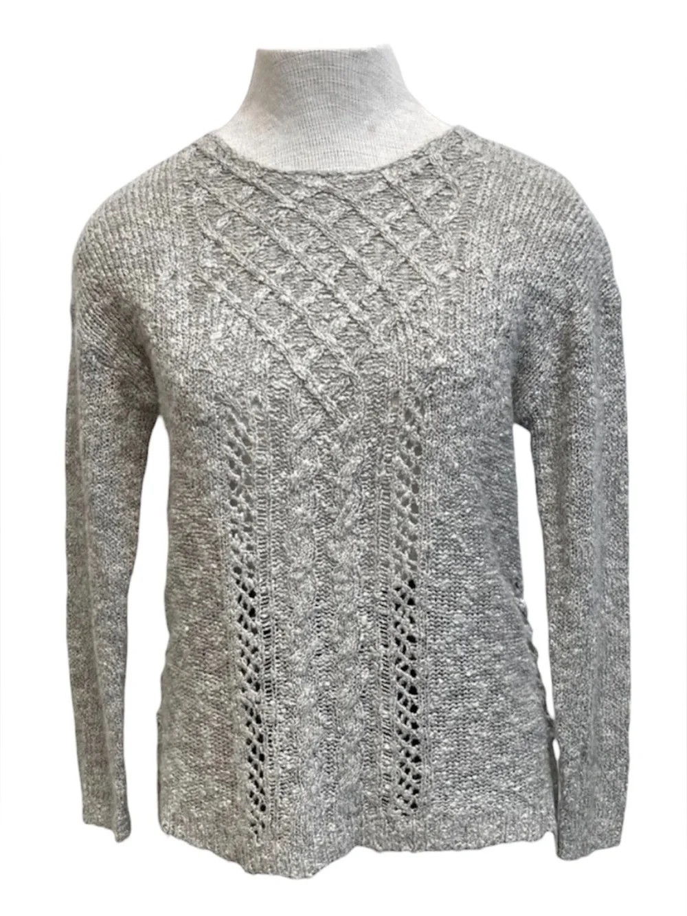 3/$20 Knox Rose Gray Cable Knit Sweater Women’s X-Small Boho Winter Lace Up Cozy